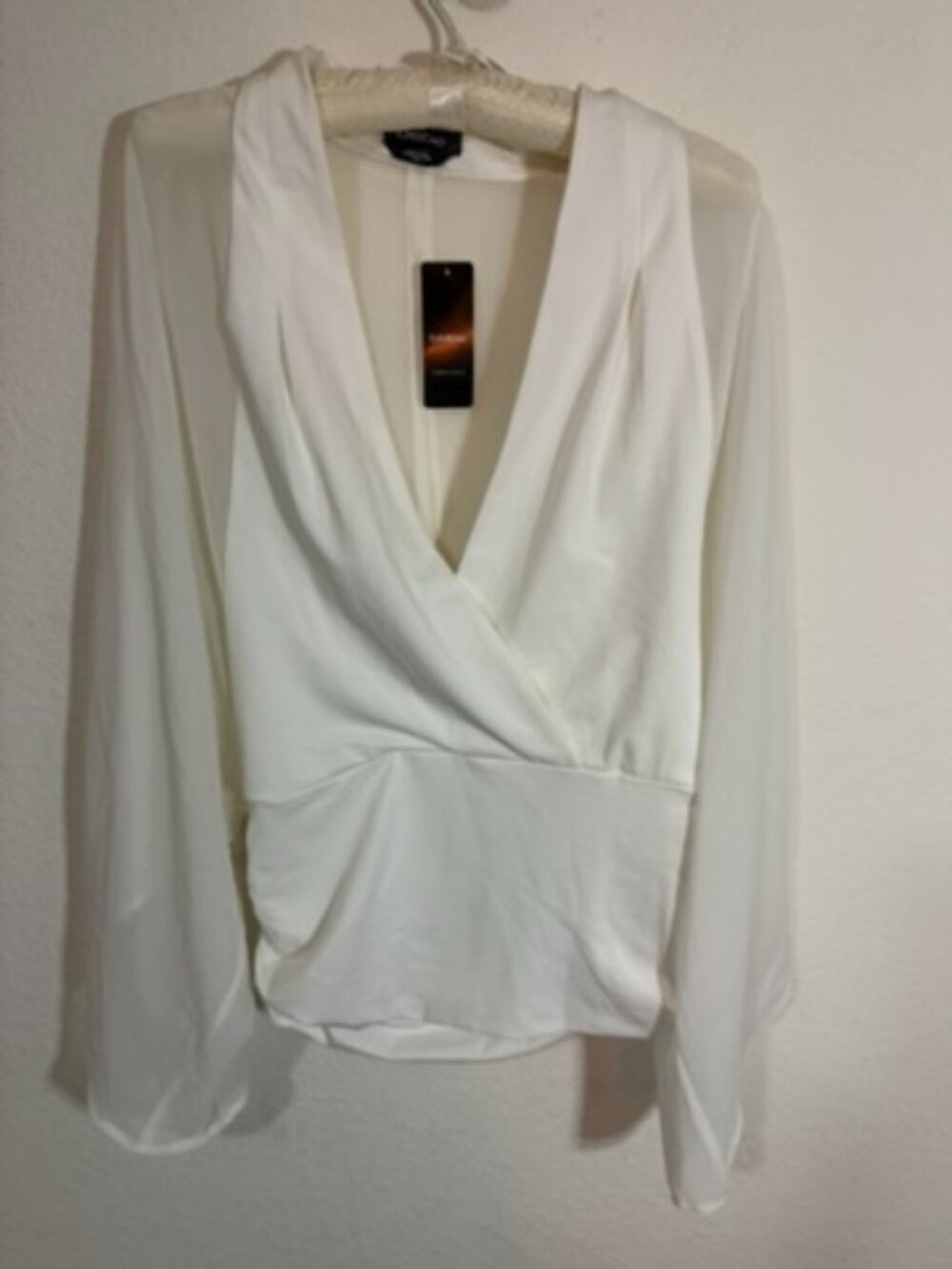 Bebe Y2K (2007) NWT White Surplice Long-Sleeve Blouse